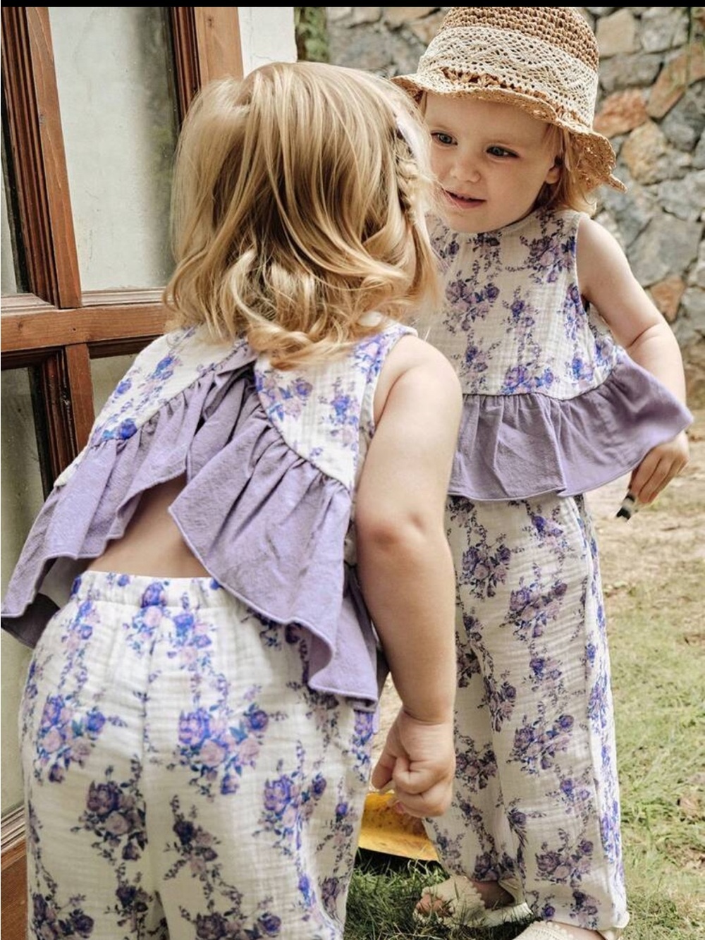 NWT Baby Girl Purple Floral Ruffle Set 18-24M Cottagecore Cotton Matching Set